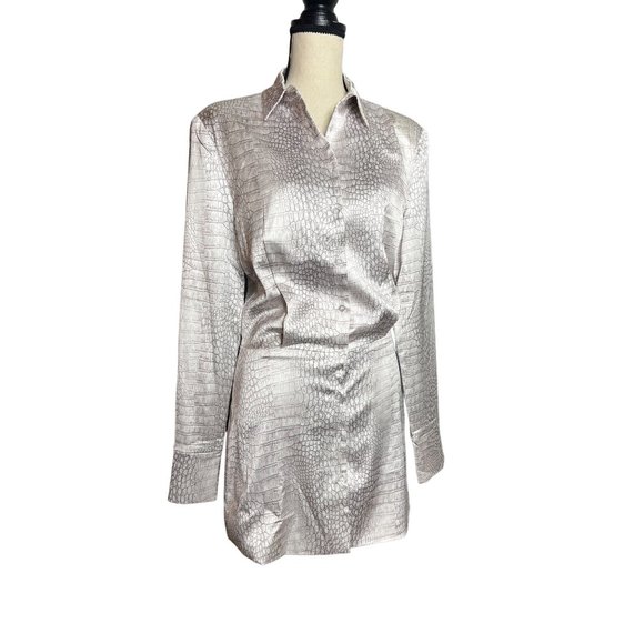 Lionless Dress Womens XS White Mirror Image Python Button Front Shirt Dress Mini - Picture 3 of 6